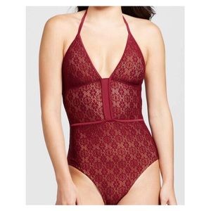 Maroon mesh detail one piece Medium